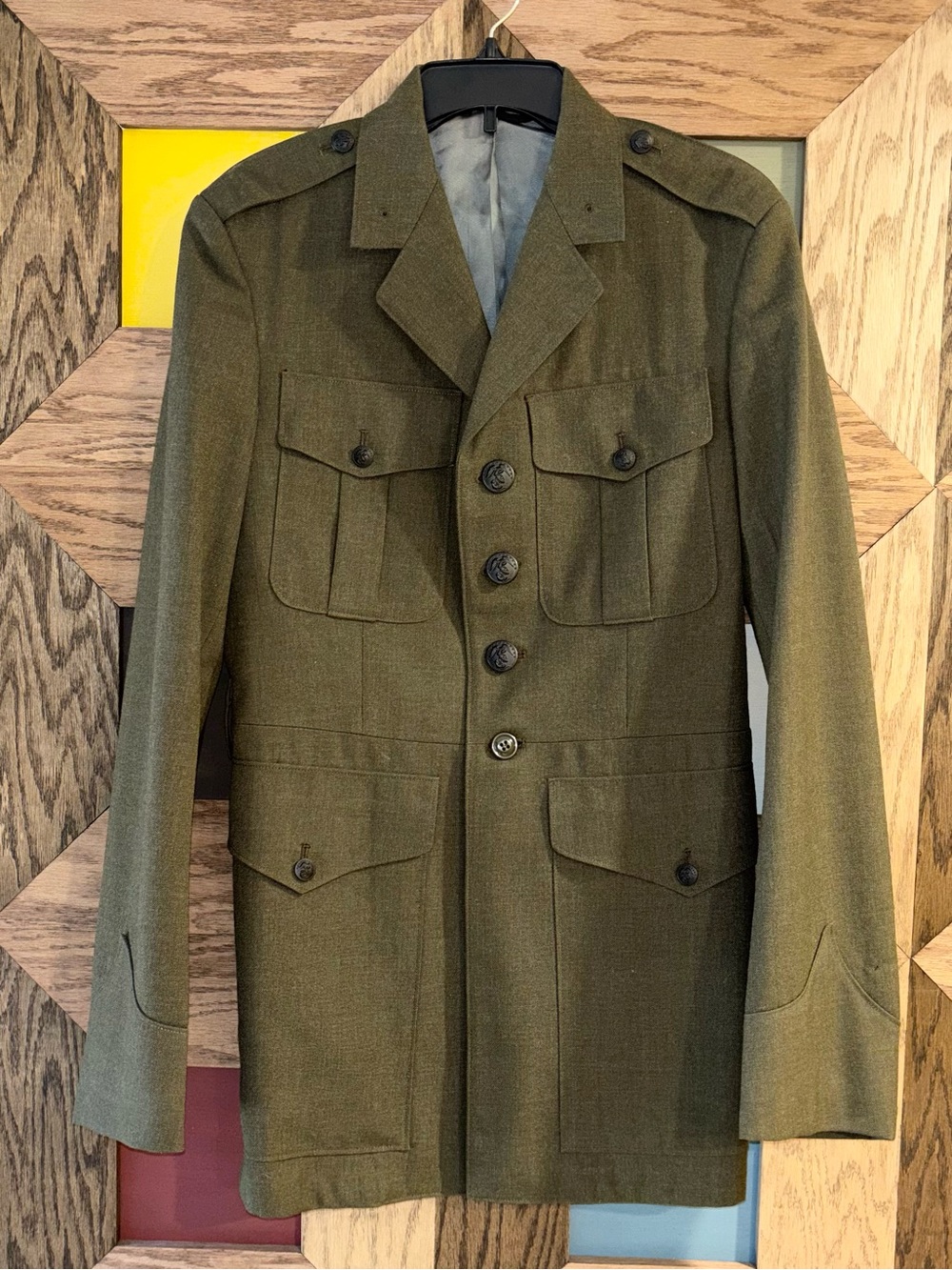 Vintage U.S. Marine Corps 100% Wool Serge Green Service 38R Mens Uniform Coat